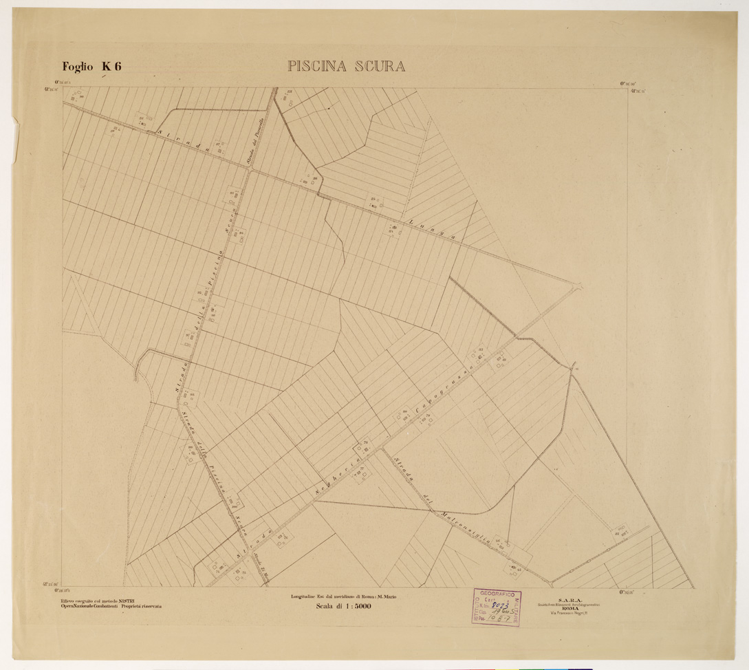 (N:15293) RILIEVO DELLA ZONA DI LITTORIA COL METODO NISTRI - Foglio K6 - Piscina Scura (B0002615) Carte e stampe antiche: riproduzione a colori su carta (formato A1)