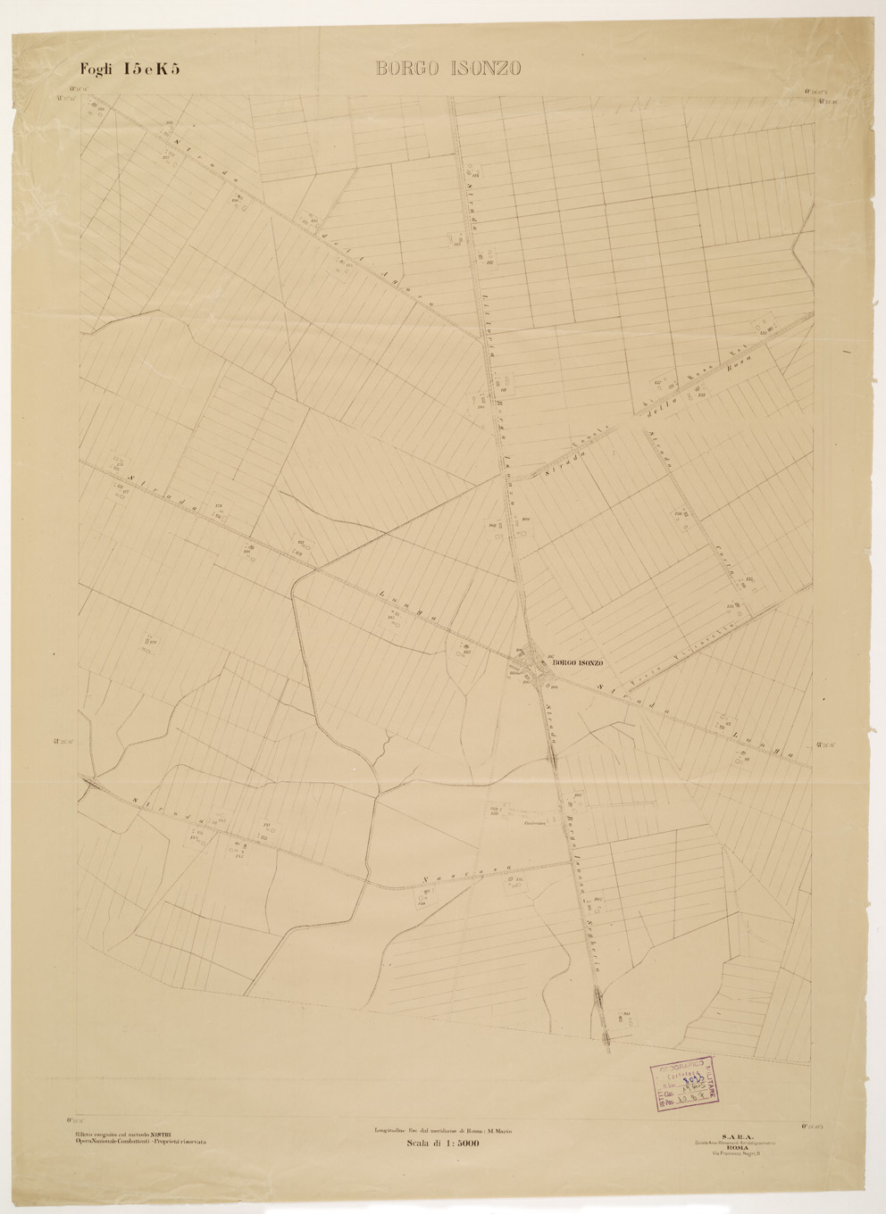 (N:15285) RILIEVO DELLA ZONA DI LITTORIA COL METODO NISTRI - Foglio I5-K5 - Borgo Isonzo (B0002617) Carte e stampe antiche: riproduzione a colori su carta (formato A1)