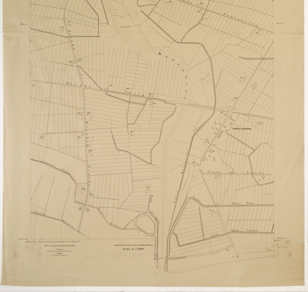 (N:15282) RILIEVO DELLA ZONA DI LITTORIA COL METODO NISTRI - Foglio I2-K2 - Borgo Sabotino (B0002620, B0002621, B2620-21) Carte e stampe antiche: riproduzione a colori su carta (formato A1)