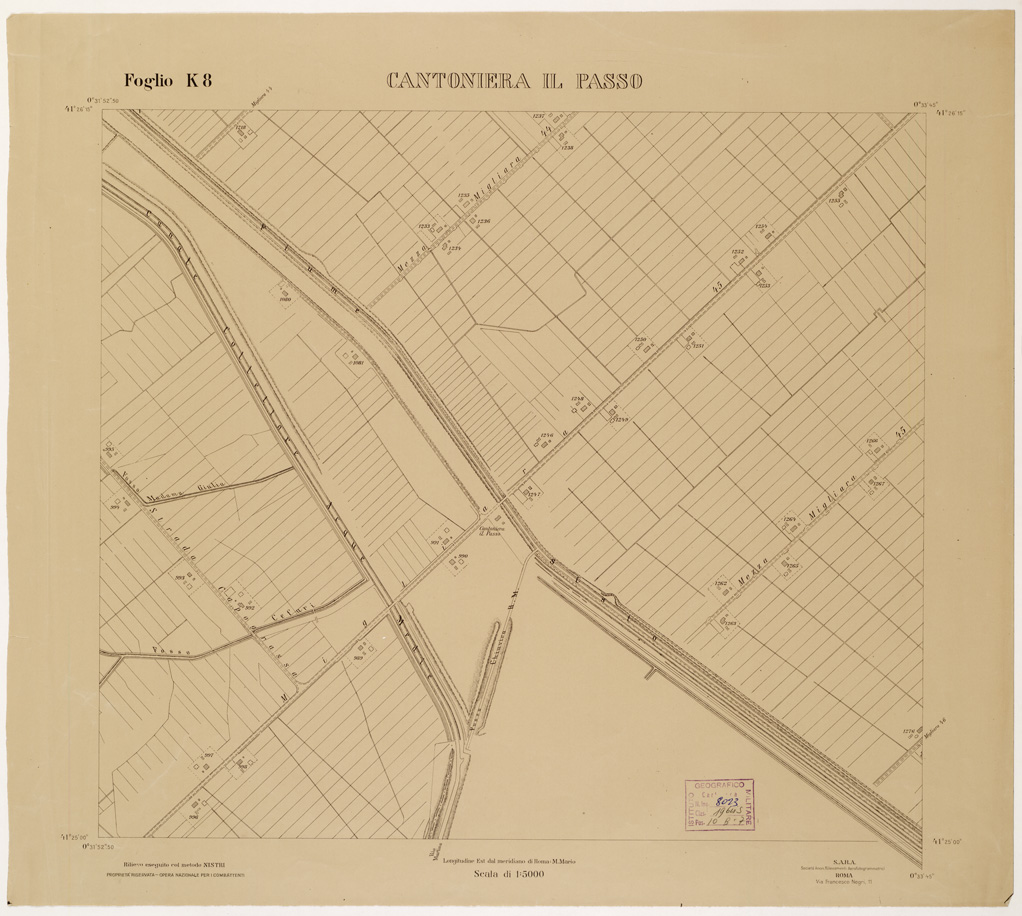 (N:15295) RILIEVO DELLA ZONA DI LITTORIA COL METODO NISTRI - Foglio K8 - Cantoniera il Passo (B0002624) Carte e stampe antiche: riproduzione a colori su carta (formato A1)