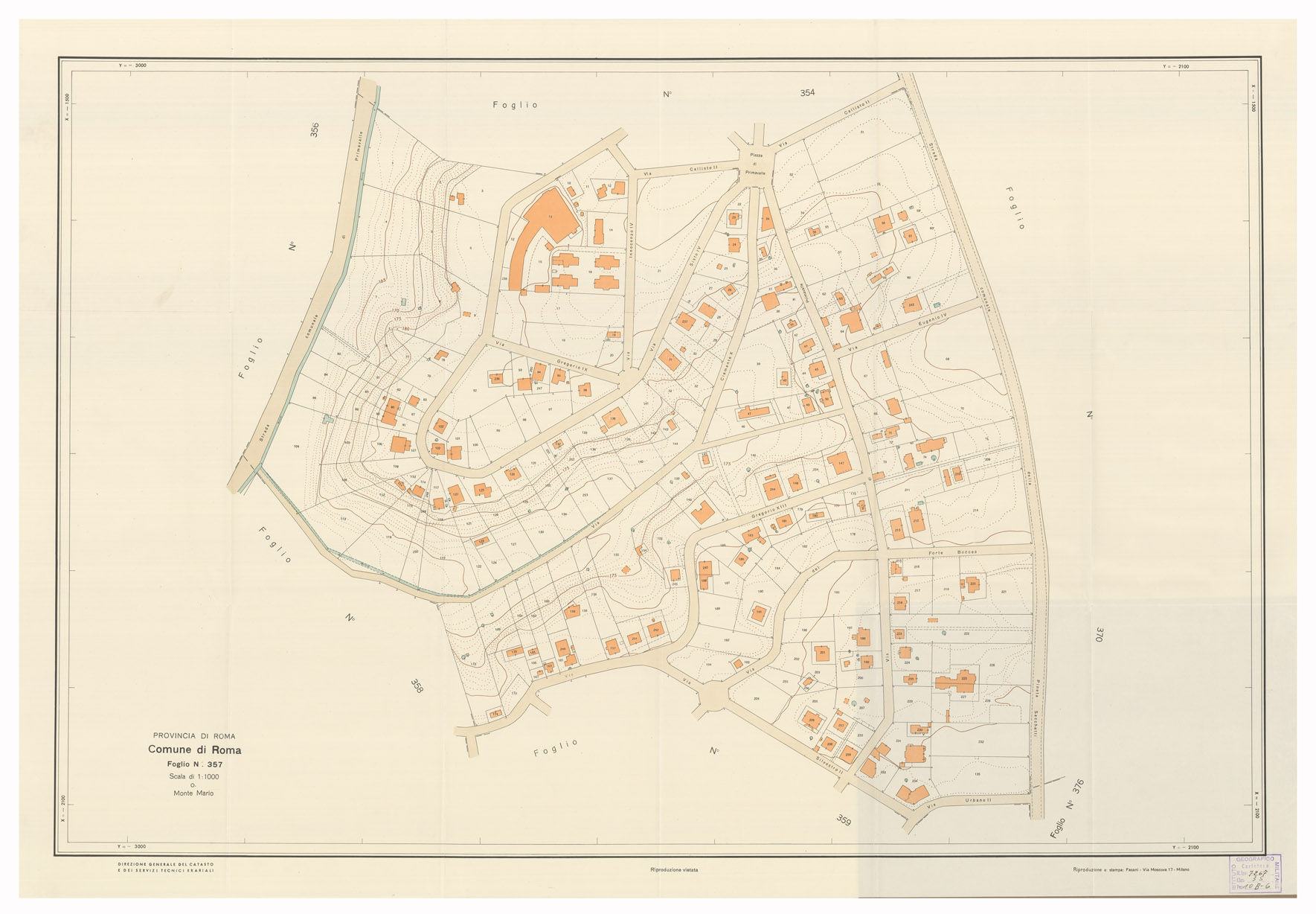 (N:9016) COMUNE DI ROMA - PROVINCIA DI ROMA - Foglio 357 (B0002648) Carte e stampe antiche: riproduzione a colori su carta (formato A1)
