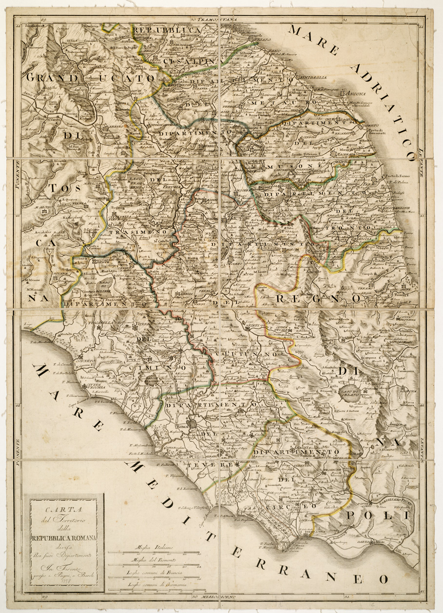 (N:2119) CARTA DEL TERRITORIO DELLA REPUBBLICA ROMANA DIVISA NEI SUOI DIPARTIMENTI. IN FIRENZE PRESSO I PAGNI, E BARDI (s.d.). (B0002774) Carte e stampe antiche: riproduzione a colori su carta (formato A1)