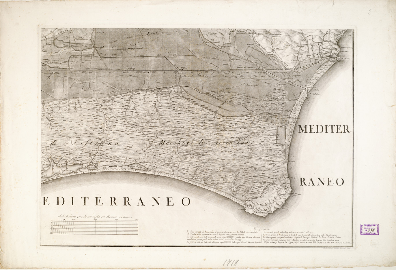 (N:13852) PIANTA DELLE PALUDI PONTINE FORMATA PER ORDINE DI N.RO SIG.RE PIO PAPA VI - Foglio 2 (B0002787) Carte e stampe antiche: riproduzione a colori su carta (formato A1)