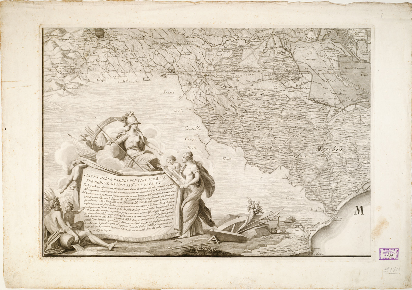 (N:13851) PIANTA DELLE PALUDI PONTINE FORMATA PER ORDINE DI N.RO SIG.RE PIO PAPA VI - Foglio 1 (B0002788) Carte e stampe antiche: riproduzione a colori su carta (formato A1)