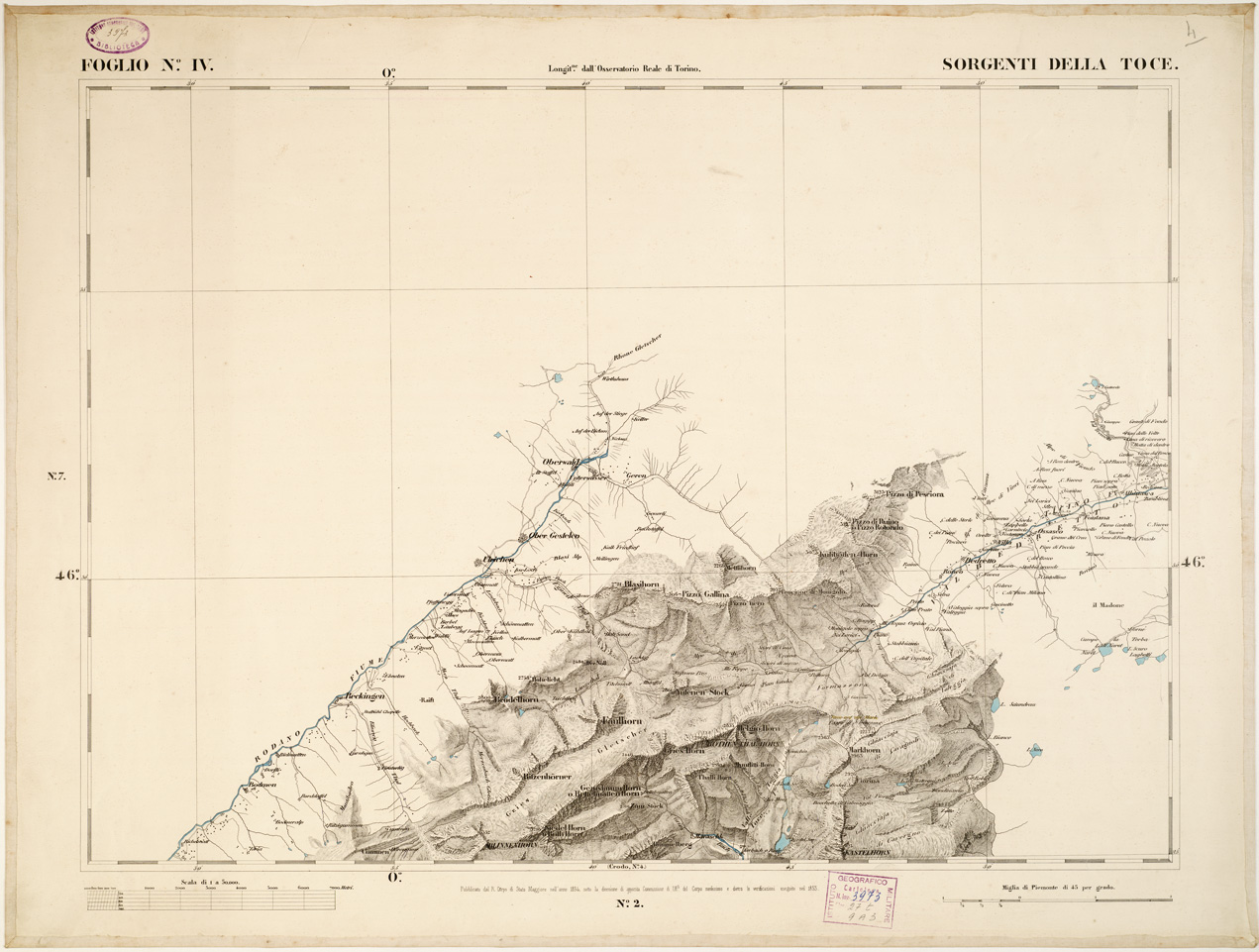 (N:6358) CARTA TOPOGRAFICA DEGLI STATI IN TERRAFERMA... - Foglio 4 - Sorgenti della Toce (B0002809) Carte e stampe antiche: riproduzione a colori su carta (formato A1)