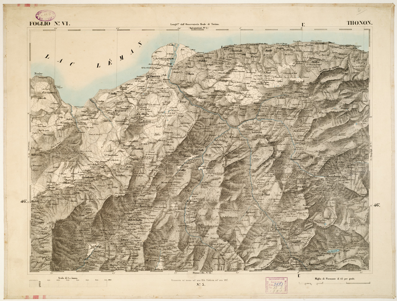 (N:6360) CARTA TOPOGRAFICA DEGLI STATI IN TERRAFERMA... - Foglio 6 - Thonon (B0002811) Carte e stampe antiche: riproduzione a colori su carta (formato A1)