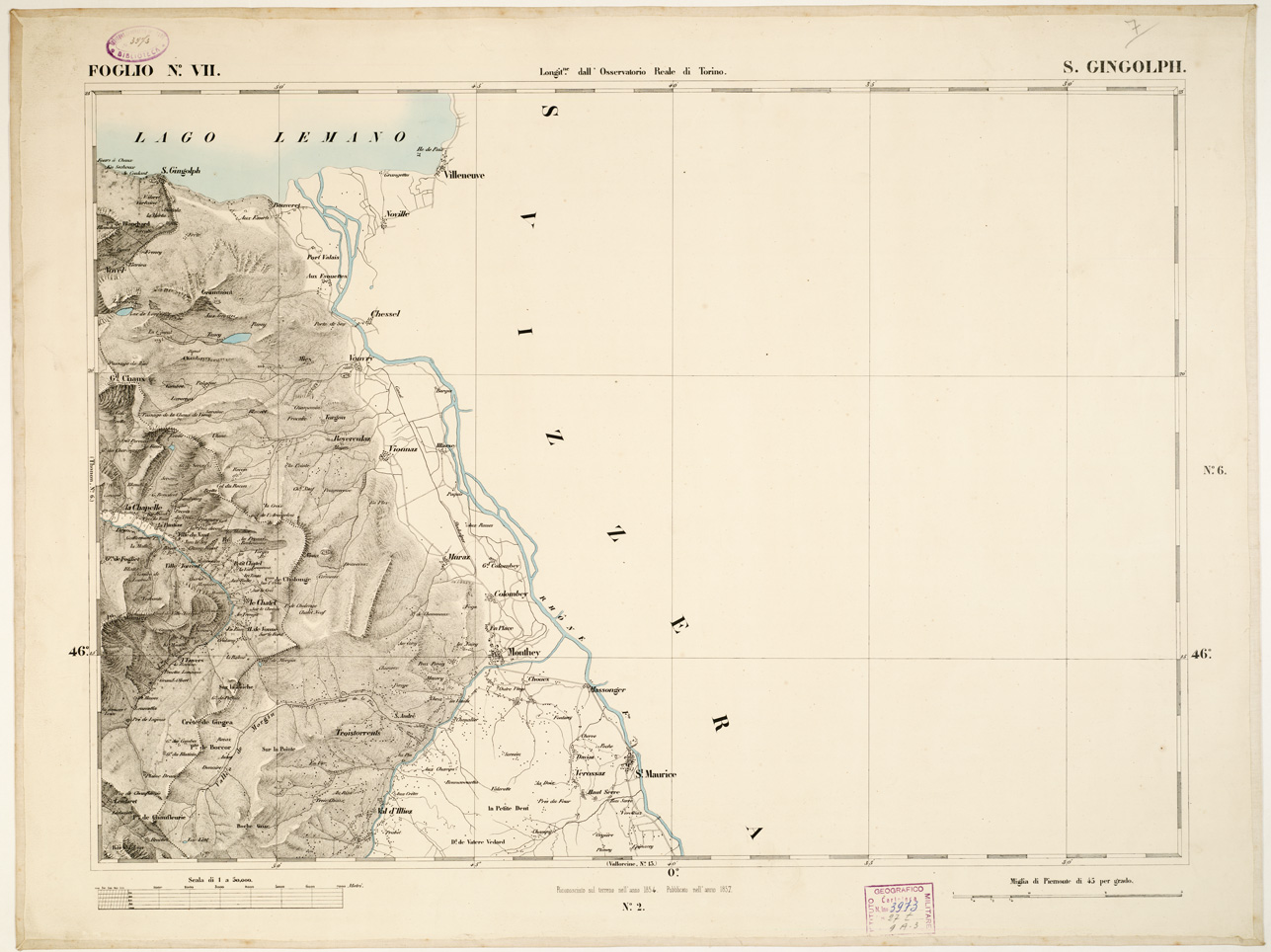(N:6361) CARTA TOPOGRAFICA DEGLI STATI IN TERRAFERMA... - Foglio 7 - S. Gingolph (B0002812) Carte e stampe antiche: riproduzione a colori su carta (formato A1)