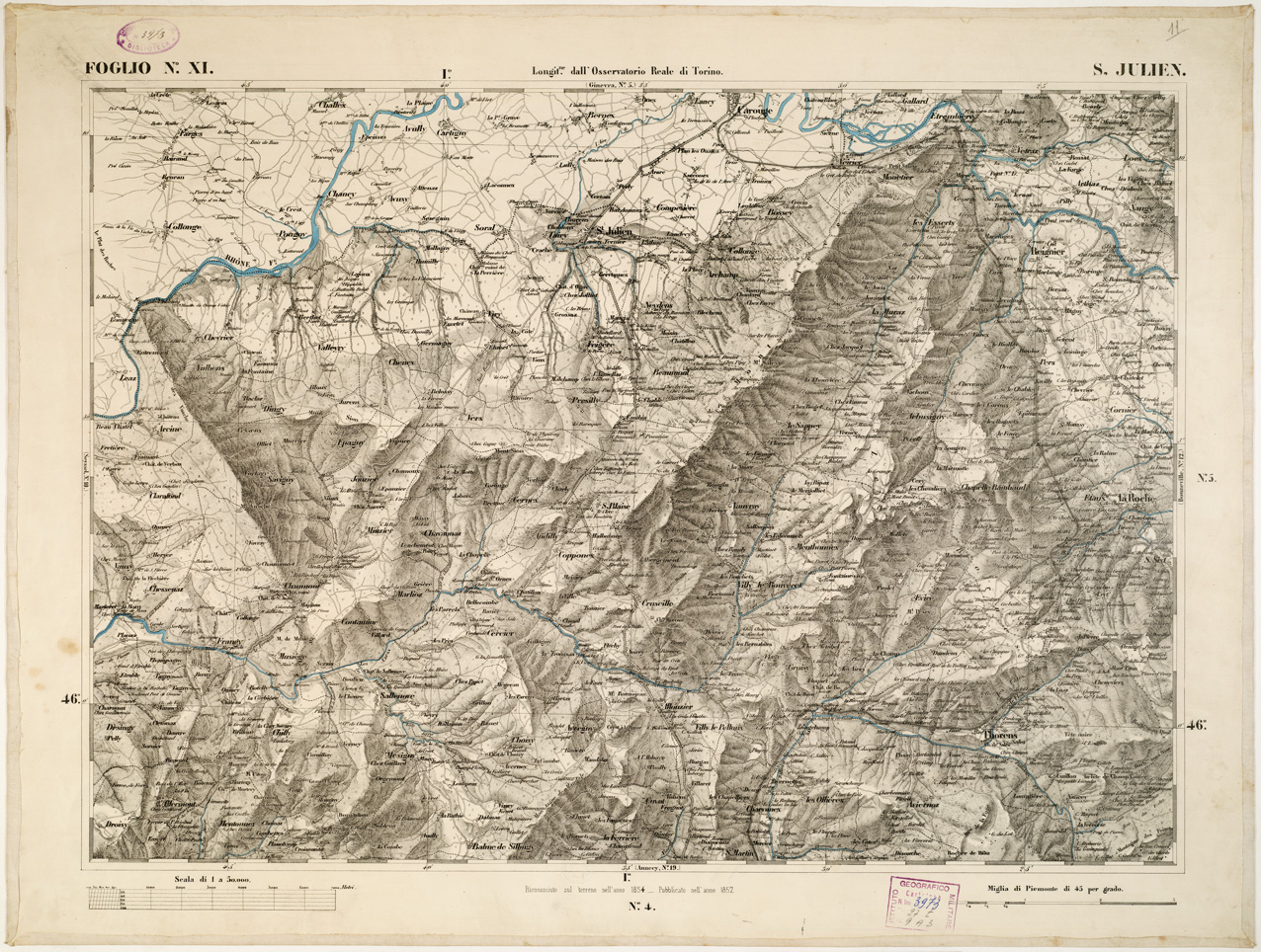 (N:6315) CARTA TOPOGRAFICA DEGLI STATI IN TERRAFERMA... - Foglio 11 - S. Julien (B0002816) Carte e stampe antiche: riproduzione a colori su carta (formato A1)