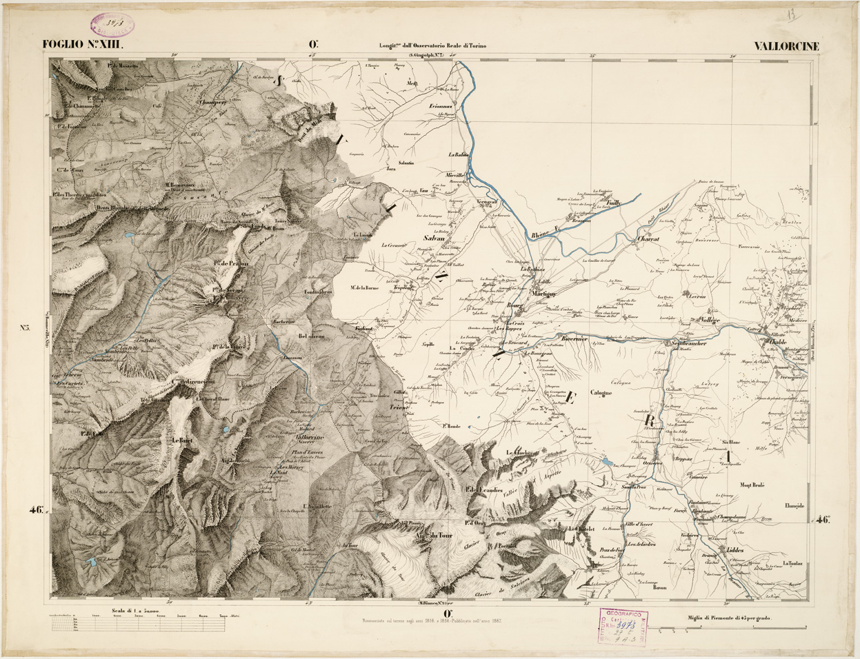 (N:6317) CARTA TOPOGRAFICA DEGLI STATI IN TERRAFERMA... - Foglio 13 - Vallorcine (B0002818) Carte e stampe antiche: riproduzione a colori su carta (formato A1)