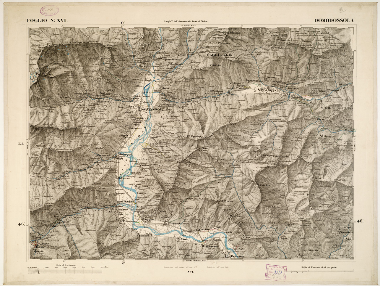 (N:6330) CARTA TOPOGRAFICA DEGLI STATI IN TERRAFERMA... - Foglio 16 - Domodossola (B0002821) Carte e stampe antiche: riproduzione a colori su carta (formato A1)