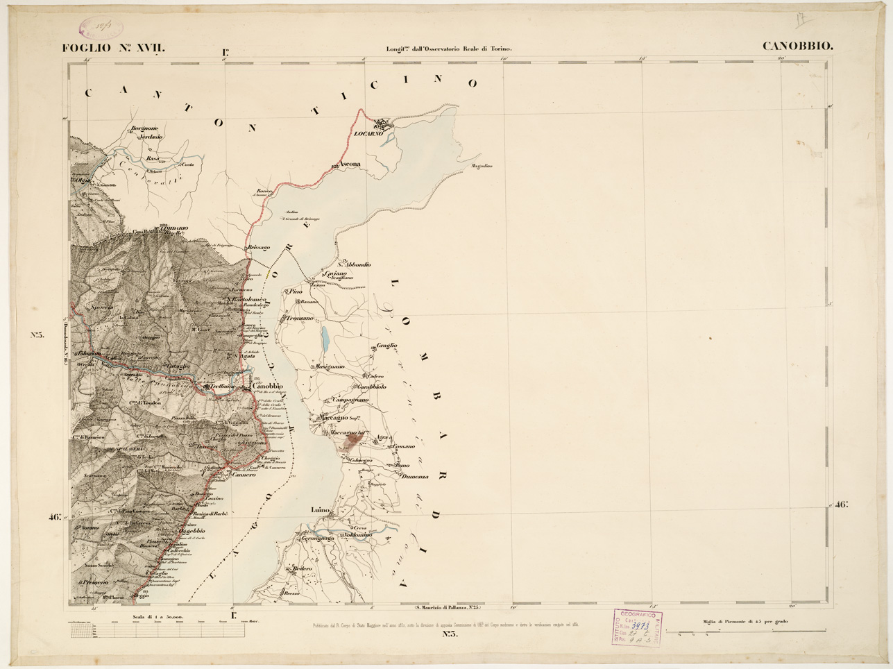 (N:6331) CARTA TOPOGRAFICA DEGLI STATI IN TERRAFERMA... - Foglio 17 - Canobbio (B0002822) Carte e stampe antiche: riproduzione a colori su carta (formato A1)