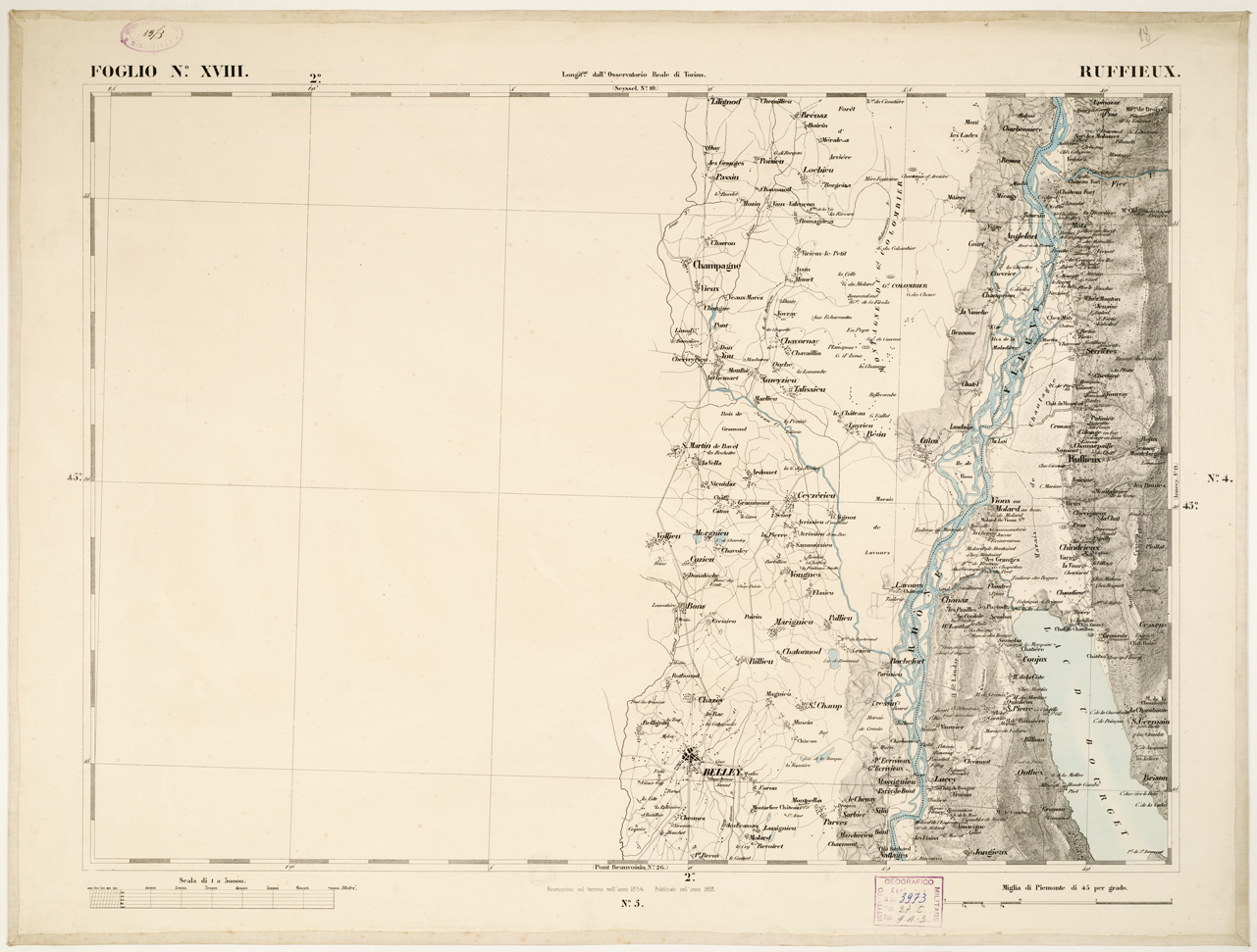 (N:6332) CARTA TOPOGRAFICA DEGLI STATI IN TERRAFERMA... - Foglio 18 - Ruffieux (B0002823) Carte e stampe antiche: riproduzione a colori su carta (formato A1)