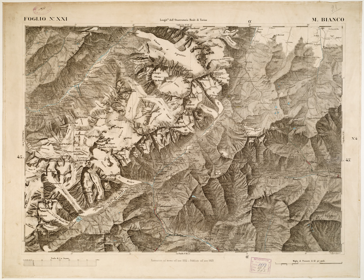 (N:6334) CARTA TOPOGRAFICA DEGLI STATI IN TERRAFERMA... - Foglio 21 - M. Bianco (B0002826) Carte e stampe antiche: riproduzione a colori su carta (formato A1)