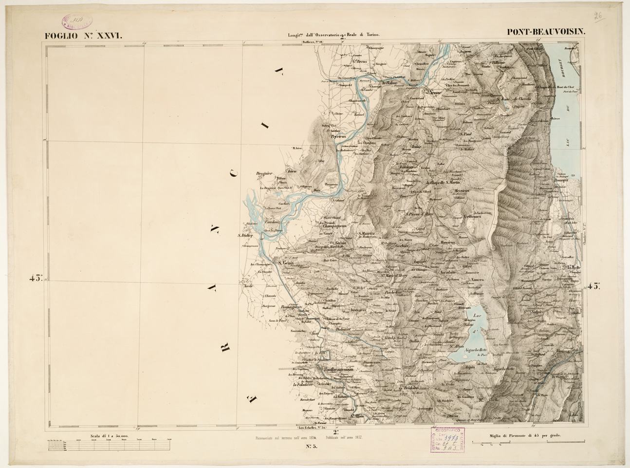 (N:6340) CARTA TOPOGRAFICA DEGLI STATI IN TERRAFERMA... - Foglio 26 - Pont-Beauvoisin (B0002831) Carte e stampe antiche: riproduzione a colori su carta (formato A1)