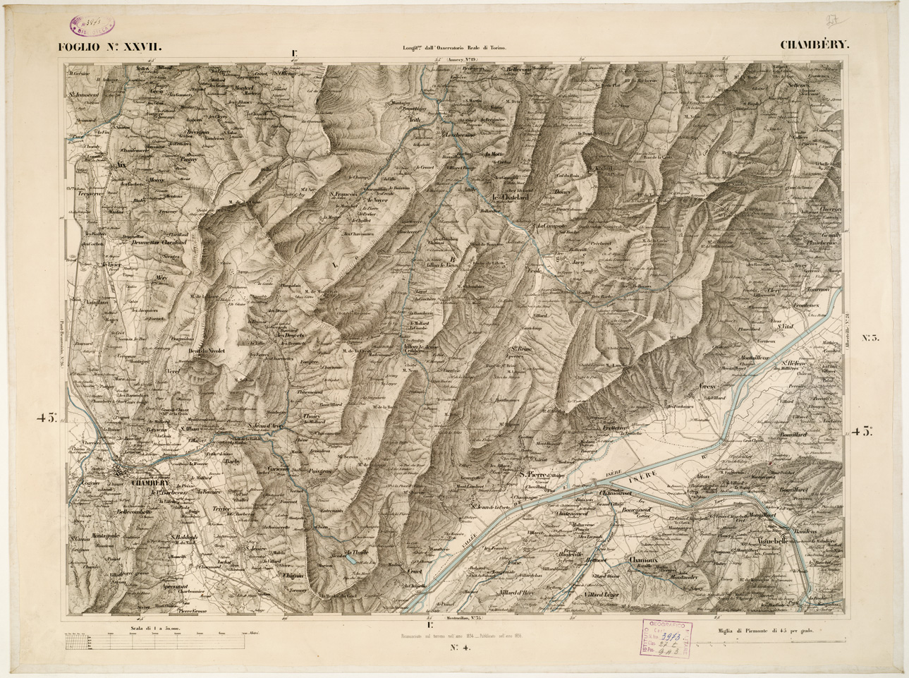 (N:6341) CARTA TOPOGRAFICA DEGLI STATI IN TERRAFERMA... - Foglio 27 - Chambry (B0002832) Carte e stampe antiche: riproduzione a colori su carta (formato A1)