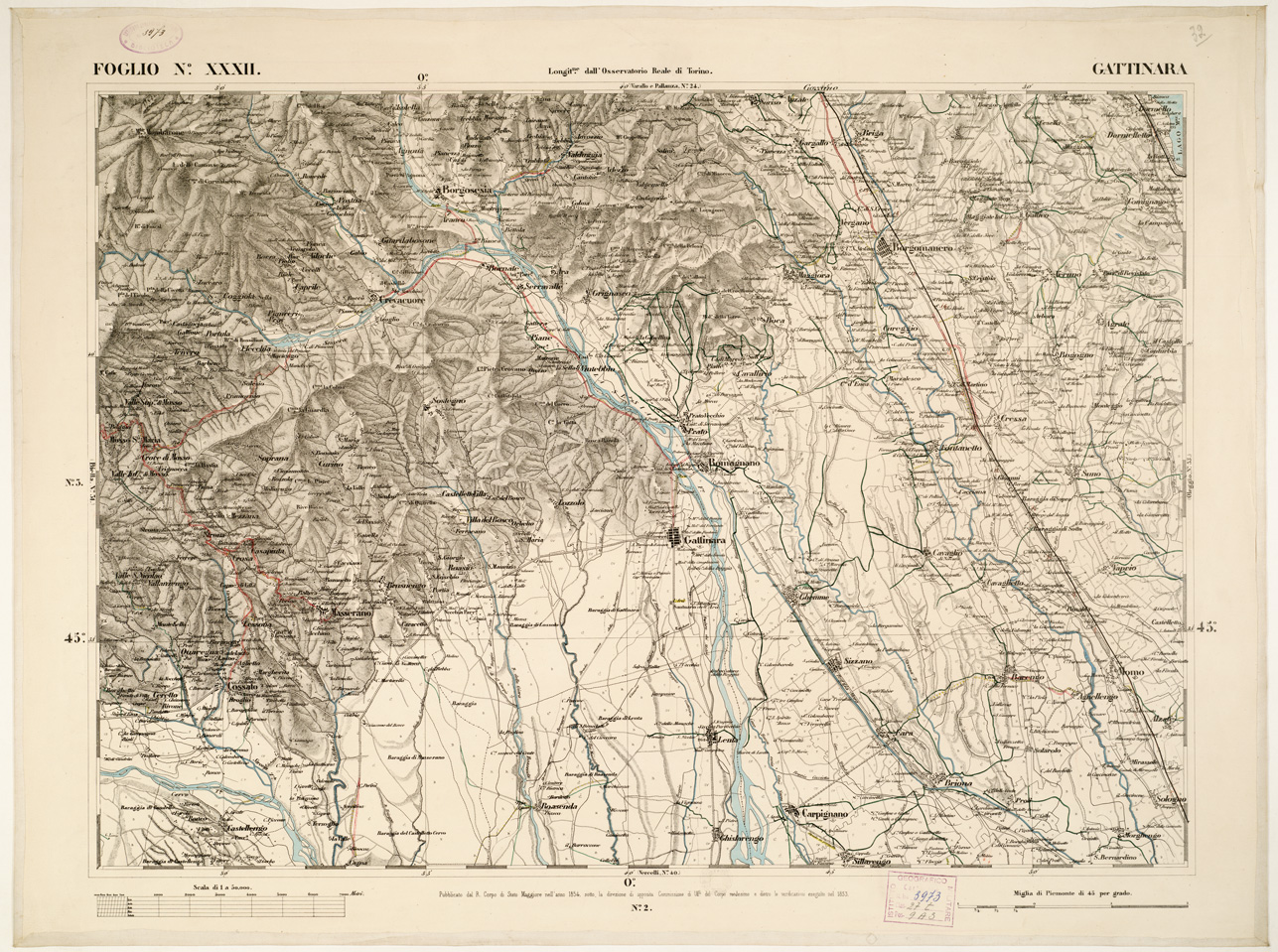 (N:6345) CARTA TOPOGRAFICA DEGLI STATI IN TERRAFERMA... - Foglio 32 - Gattinara (B0002837) Carte e stampe antiche: riproduzione a colori su carta (formato A1)