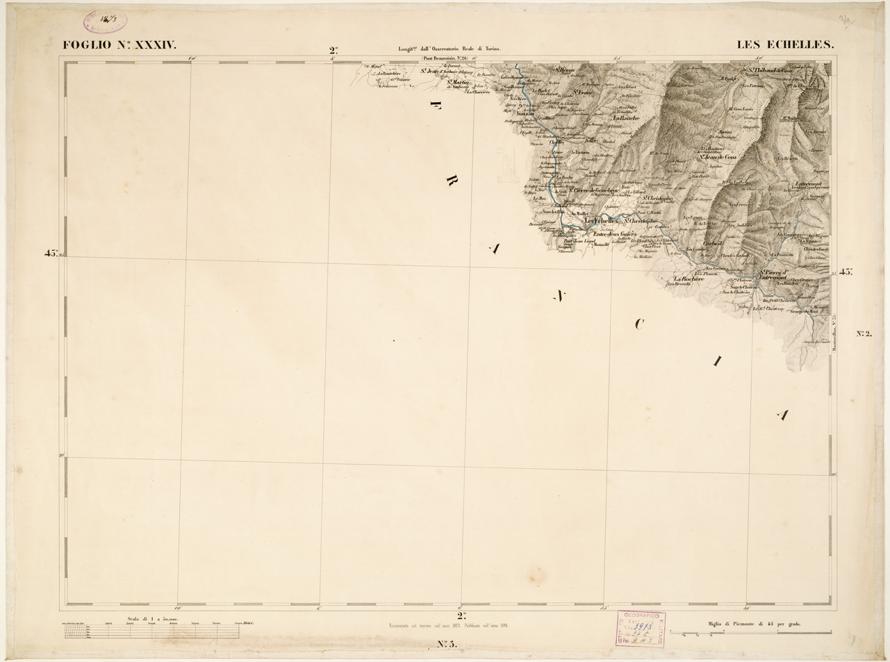 (N:6347) CARTA TOPOGRAFICA DEGLI STATI IN TERRAFERMA... - Foglio 34 - Les Echelles (B0002839) Carte e stampe antiche: riproduzione a colori su carta (formato A1)