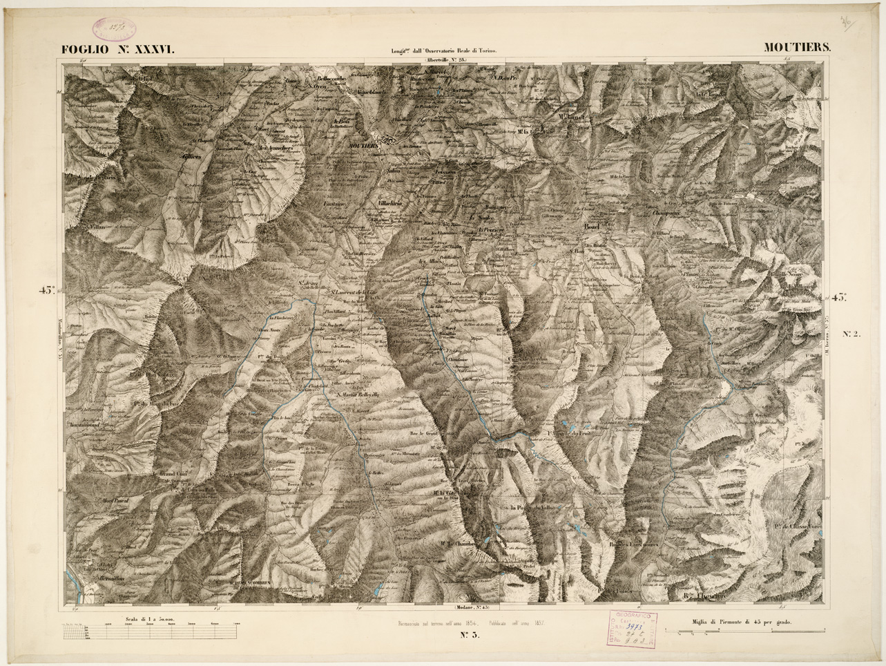 (N:6350) CARTA TOPOGRAFICA DEGLI STATI IN TERRAFERMA... - Foglio 36 - Moutiers (B0002841) Carte e stampe antiche: riproduzione a colori su carta (formato A1)