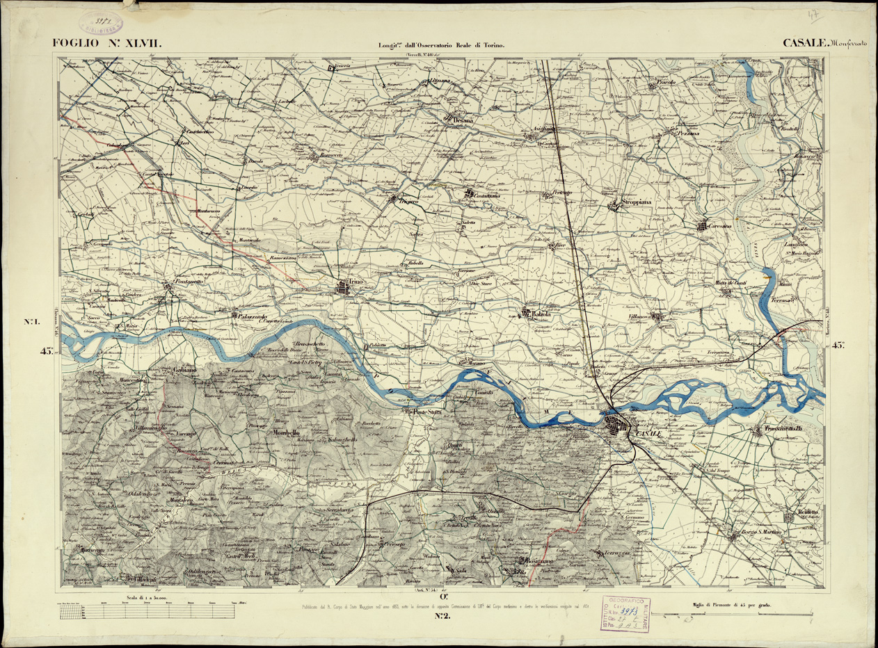 (N:6326) CARTA TOPOGRAFICA DEGLI STATI IN TERRAFERMA... - Foglio 47 - Casale Monferrato (B0002852) Carte e stampe antiche: riproduzione a colori su carta (formato A1)
