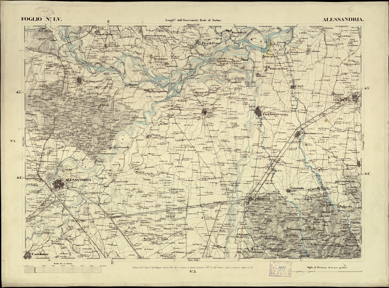 (N:6276) CARTA TOPOGRAFICA DEGLI STATI IN TERRAFERMA... - Foglio 55 - Alessandria (B0002860) Carte e stampe antiche: riproduzione a colori su carta (formato A1)