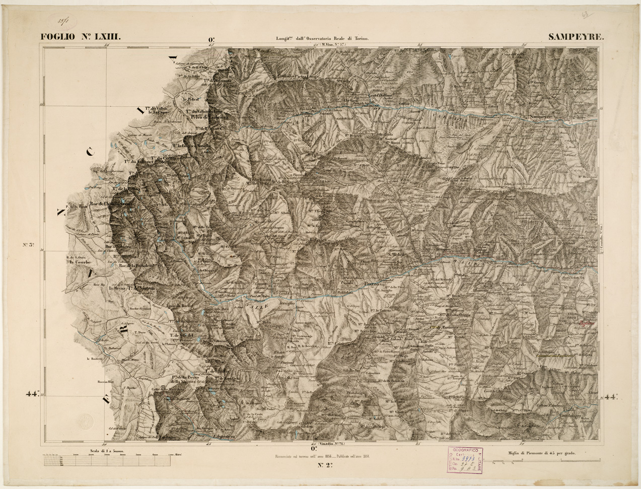 (N:6283) CARTA TOPOGRAFICA DEGLI STATI IN TERRAFERMA... - Foglio 63 - Sampeyre (B0002868) Carte e stampe antiche: riproduzione a colori su carta (formato A1)