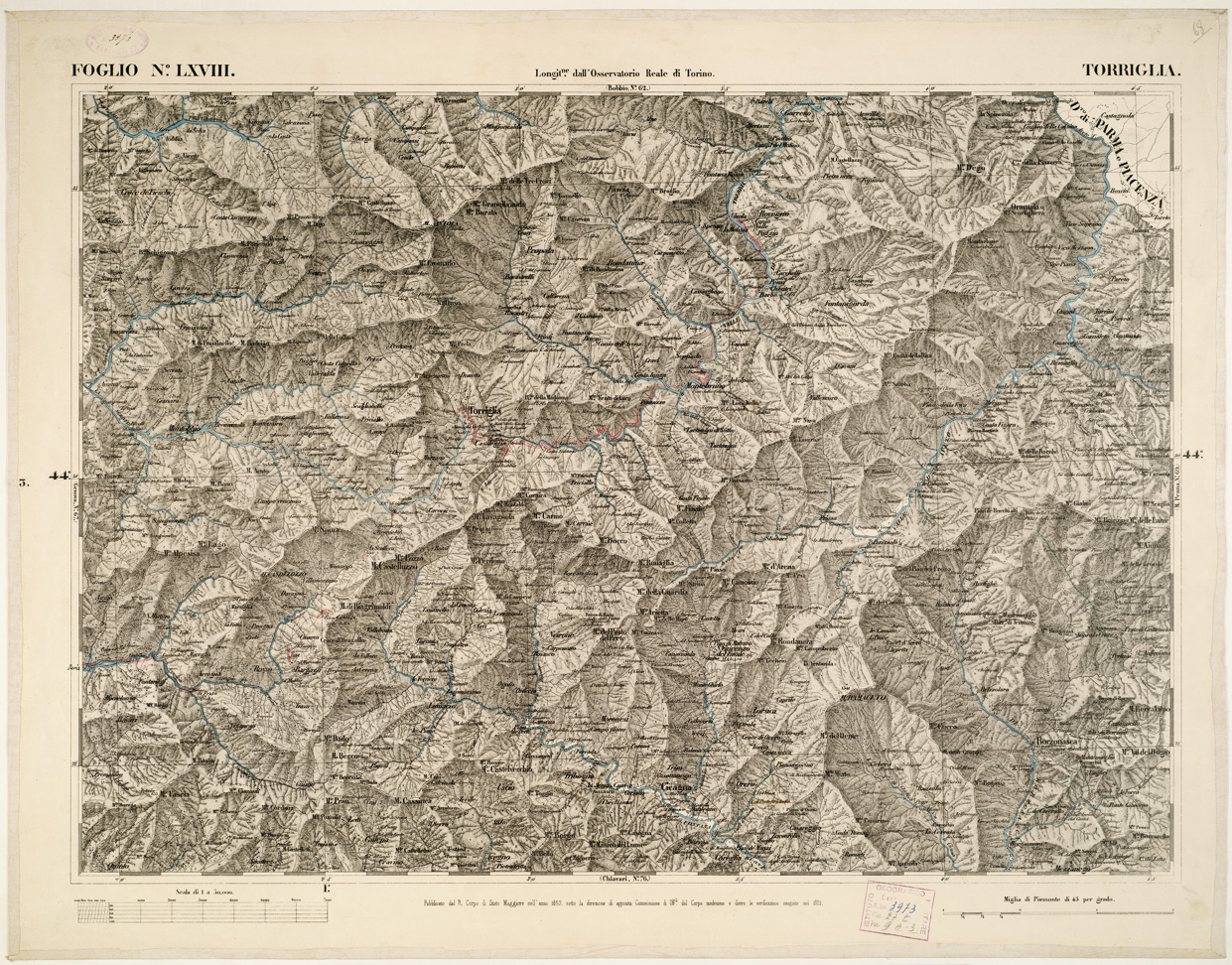 (N:6289) CARTA TOPOGRAFICA DEGLI STATI IN TERRAFERMA... - Foglio 68 - Torriglia (B0002873) Carte e stampe antiche: riproduzione a colori su carta (formato A1)