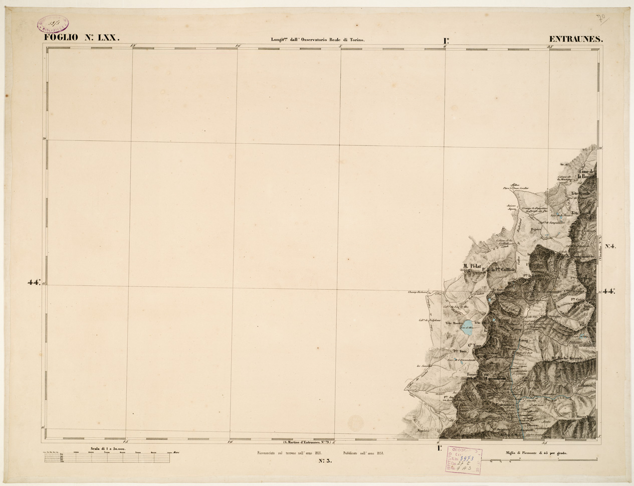 (N:6290) CARTA TOPOGRAFICA DEGLI STATI IN TERRAFERMA... - Foglio 70 - Entraunes (B0002875) Carte e stampe antiche: riproduzione a colori su carta (formato A1)