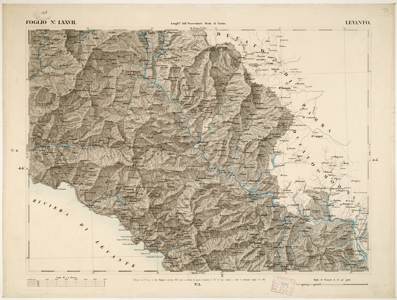 (N:6297) CARTA TOPOGRAFICA DEGLI STATI IN TERRAFERMA... - Foglio 77 - Levanto (B0002882) Carte e stampe antiche: riproduzione a colori su carta (formato A1)