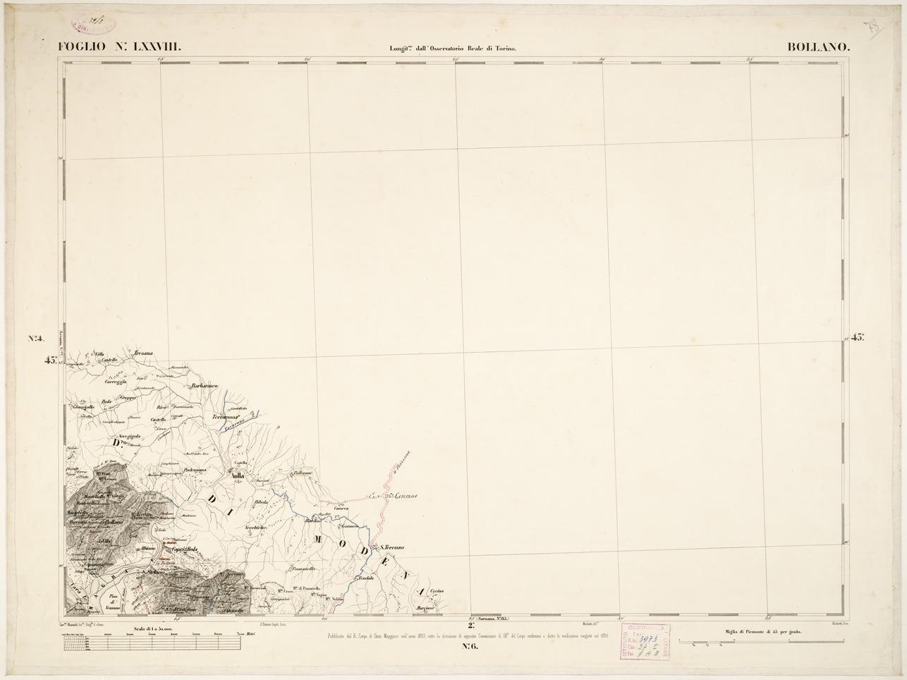 (N:6298) CARTA TOPOGRAFICA DEGLI STATI IN TERRAFERMA... - Foglio 78 - Bollano (B0002883) Carte e stampe antiche: riproduzione a colori su carta (formato A1)