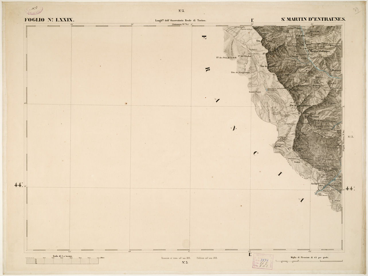 (N:6299) CARTA TOPOGRAFICA DEGLI STATI IN TERRAFERMA... - Foglio 79 - St. Martin d'Entraunes (B0002884) Carte e stampe antiche: riproduzione a colori su carta (formato A1)
