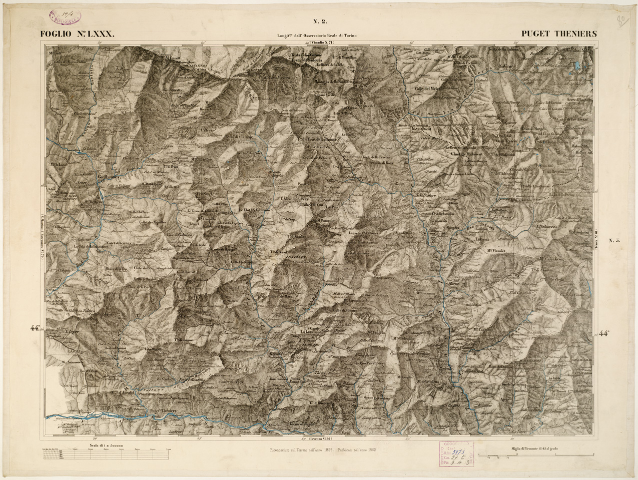 (N:6300) CARTA TOPOGRAFICA DEGLI STATI IN TERRAFERMA... - Foglio 80 - Puget Theniers (B0002885) Carte e stampe antiche: riproduzione a colori su carta (formato A1)
