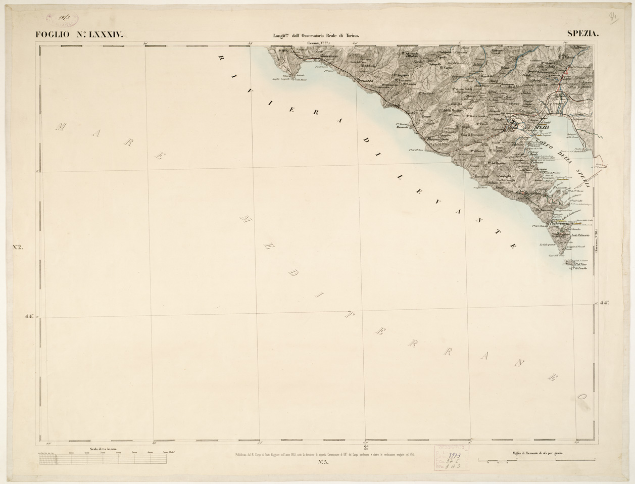 (N:6304) CARTA TOPOGRAFICA DEGLI STATI IN TERRAFERMA... - Foglio 84 - Spezia (B0002889) Carte e stampe antiche: riproduzione a colori su carta (formato A1)