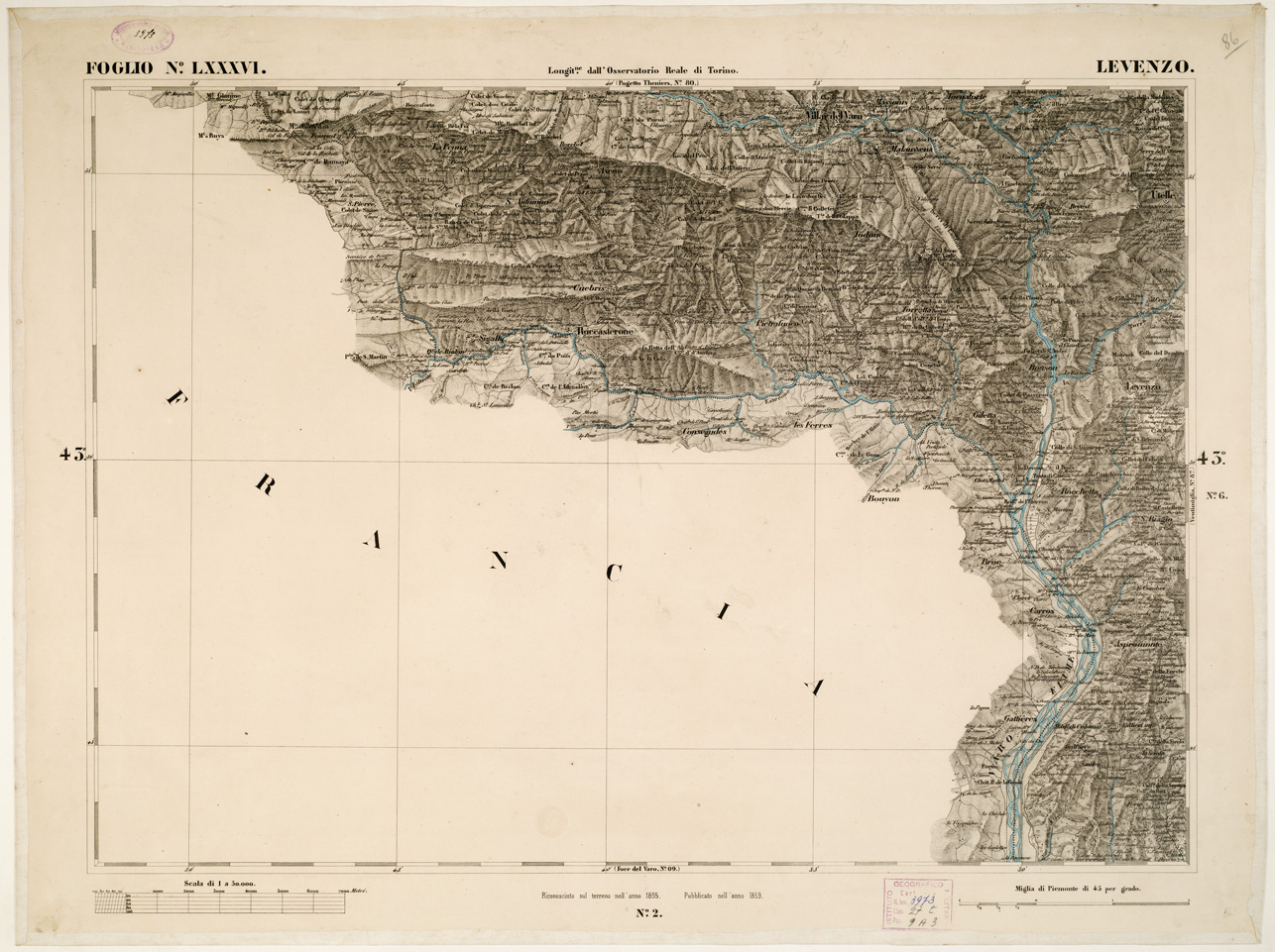 (N:6307) CARTA TOPOGRAFICA DEGLI STATI IN TERRAFERMA... - Foglio 86 - Levenzo (B0002891) Carte e stampe antiche: riproduzione a colori su carta (formato A1)