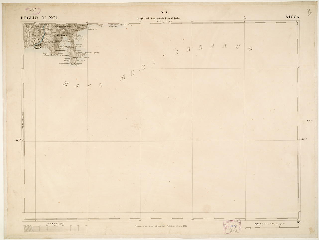 (N:6313) CARTA TOPOGRAFICA DEGLI STATI IN TERRAFERMA... - Foglio 91 - Nizza (B0002896) Carte e stampe antiche: riproduzione a colori su carta (formato A1)