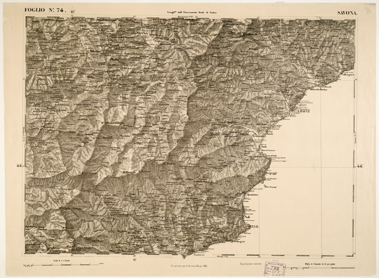 (N:6252) CARTA TOPOGRAFICA DEGLI STATI IN TERRAFERMA... - Foglio 74 - Savona (B0002897) Carte e stampe antiche: riproduzione a colori su carta (formato A1)