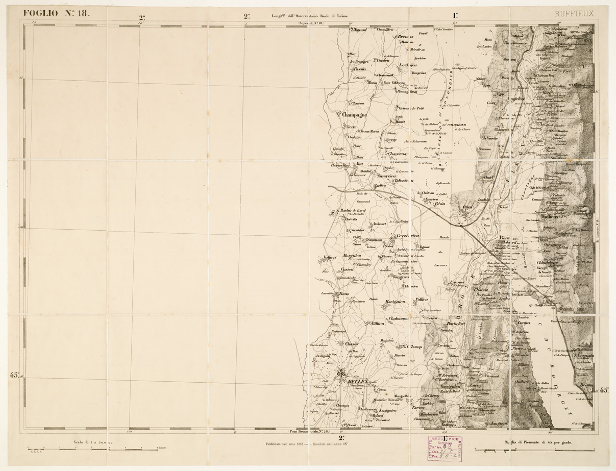 (N:6193) CARTA TOPOGRAFICA DEGLI STATI IN TERRAFERMA... - Foglio 18 - Ruffieux (B0002914) Carte e stampe antiche: riproduzione a colori su carta (formato A1)