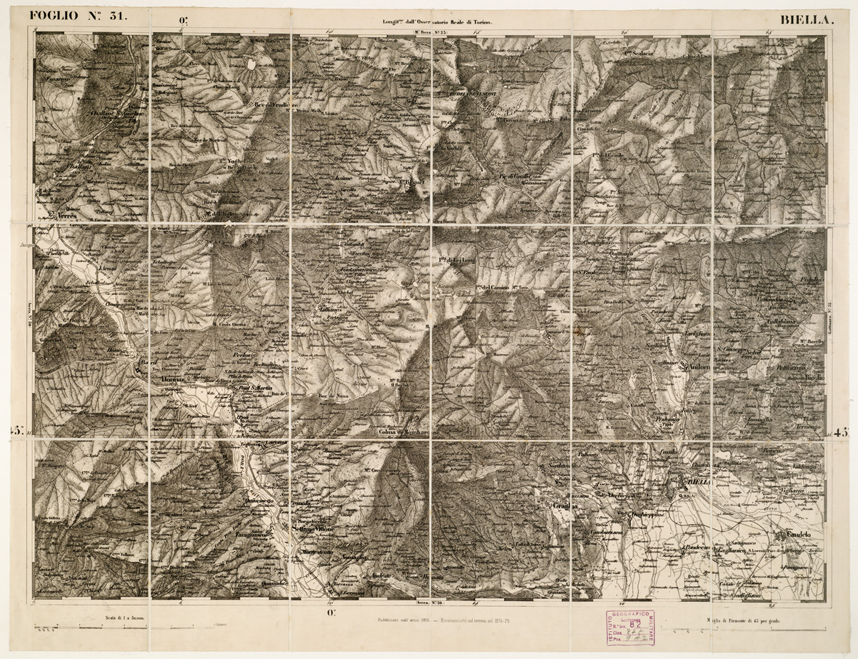 (N:6207) CARTA TOPOGRAFICA DEGLI STATI IN TERRAFERMA... - Foglio 31 - Biella (B0002926) Carte e stampe antiche: riproduzione a colori su carta (formato A1)