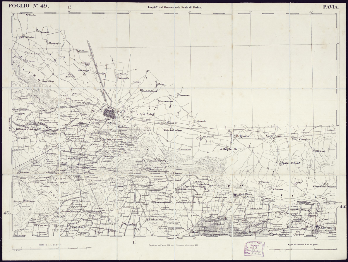 (N:6225) CARTA TOPOGRAFICA DEGLI STATI IN TERRAFERMA... - Foglio 49 - Pavia (B0002943) Carte e stampe antiche: riproduzione a colori su carta (formato A1)