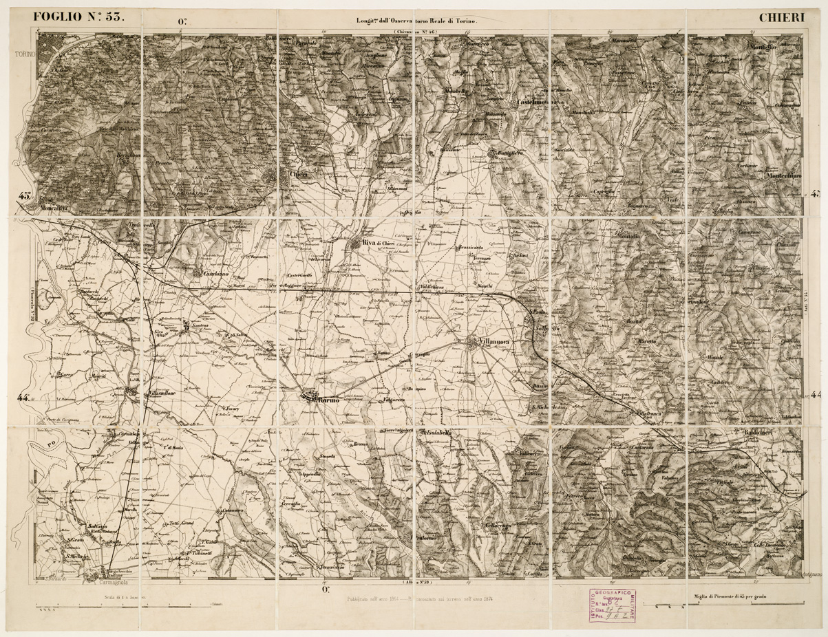 (N:6229) CARTA TOPOGRAFICA DEGLI STATI IN TERRAFERMA... - Foglio 53 - Chieri (B0002947) Carte e stampe antiche: riproduzione a colori su carta (formato A1)