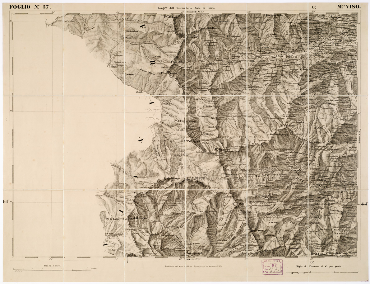 (N:6233) CARTA TOPOGRAFICA DEGLI STATI IN TERRAFERMA... - Foglio 57 - M.te Viso (B0002951) Carte e stampe antiche: riproduzione a colori su carta (formato A1)