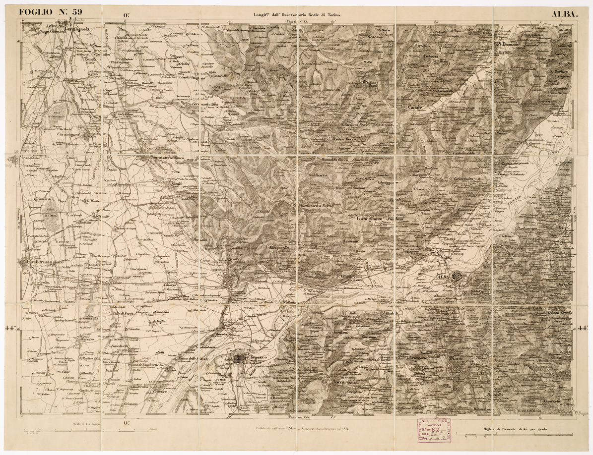 (N:6235) CARTA TOPOGRAFICA DEGLI STATI IN TERRAFERMA... - Foglio 59 - Alba (B0002953) Carte e stampe antiche: riproduzione a colori su carta (formato A1)