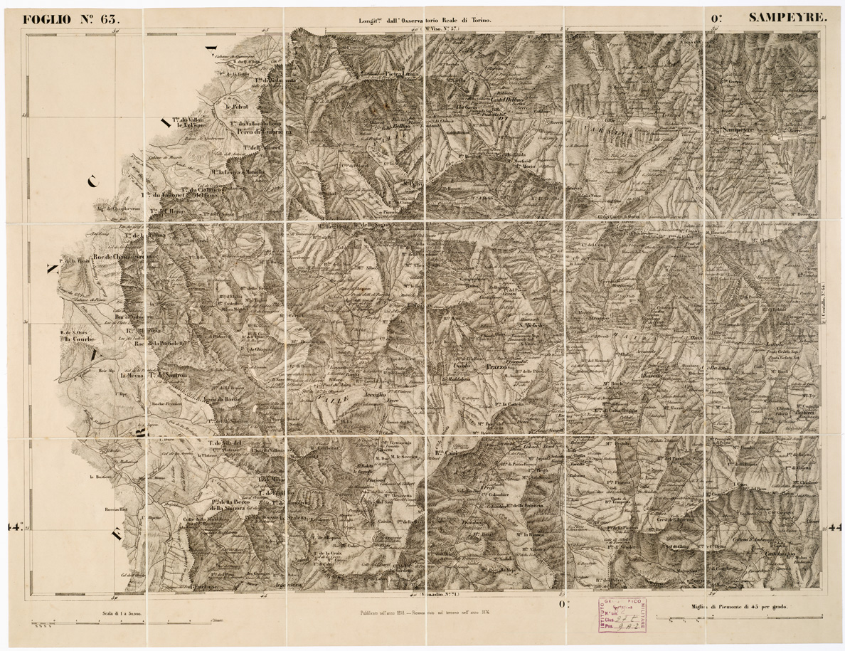 (N:6240) CARTA TOPOGRAFICA DEGLI STATI IN TERRAFERMA... - Foglio 63 - Sampeyre (B0002957) Carte e stampe antiche: riproduzione a colori su carta (formato A1)