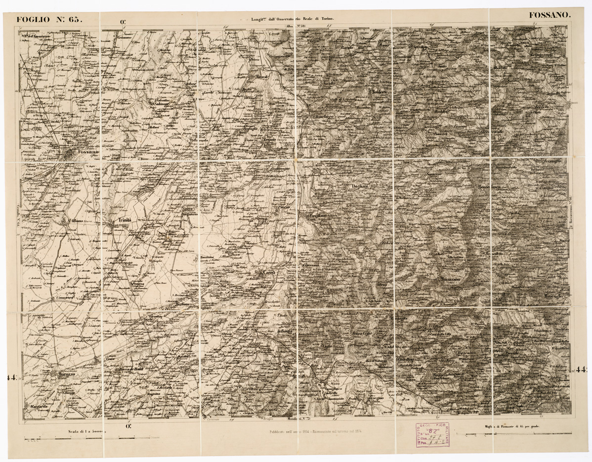 (N:6242) CARTA TOPOGRAFICA DEGLI STATI IN TERRAFERMA... - Foglio 65 - Fossano (B0002959) Carte e stampe antiche: riproduzione a colori su carta (formato A1)