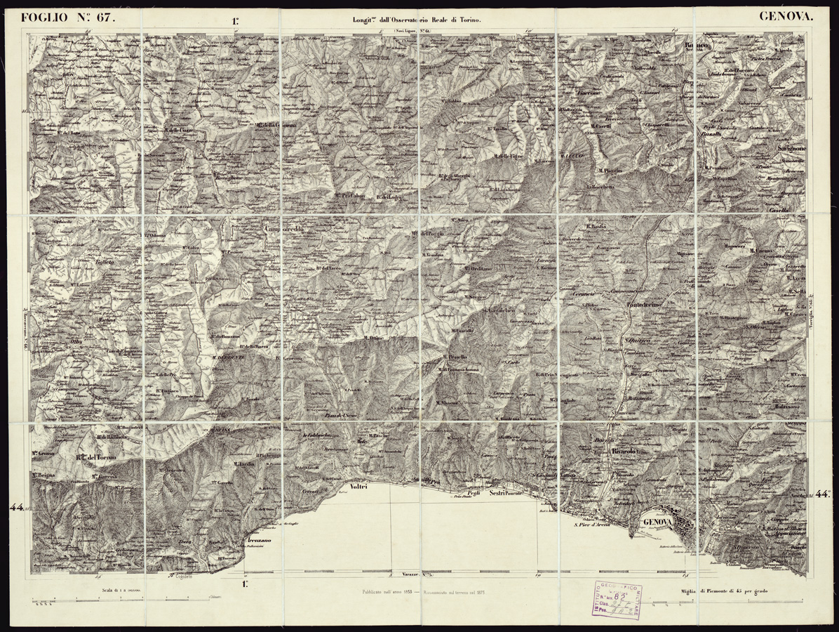 (N:6244) CARTA TOPOGRAFICA DEGLI STATI IN TERRAFERMA... - Foglio 67 - Genova (B0002961) Carte e stampe antiche: riproduzione a colori su carta (formato A1)