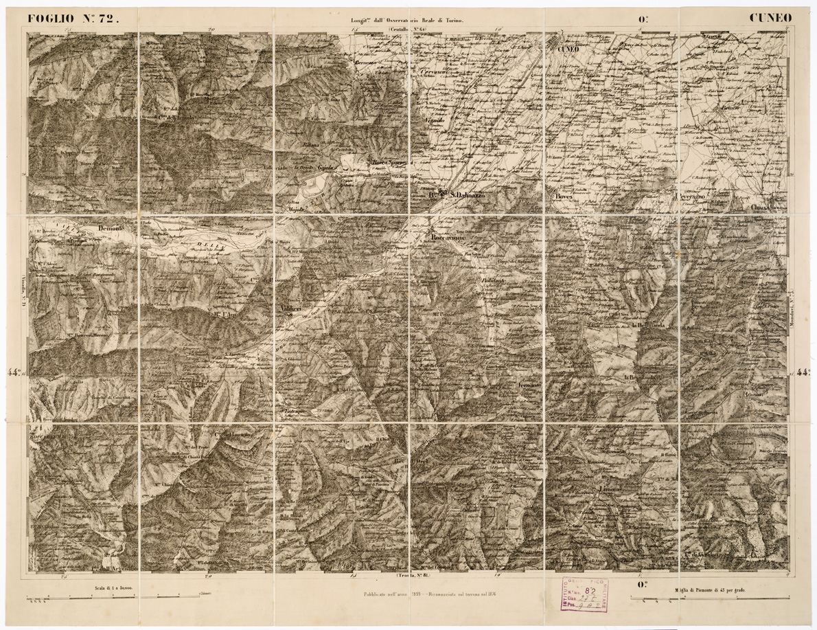 (N:6250) CARTA TOPOGRAFICA DEGLI STATI IN TERRAFERMA... - Foglio 72 - Cuneo (B0002966) Carte e stampe antiche: riproduzione a colori su carta (formato A1)