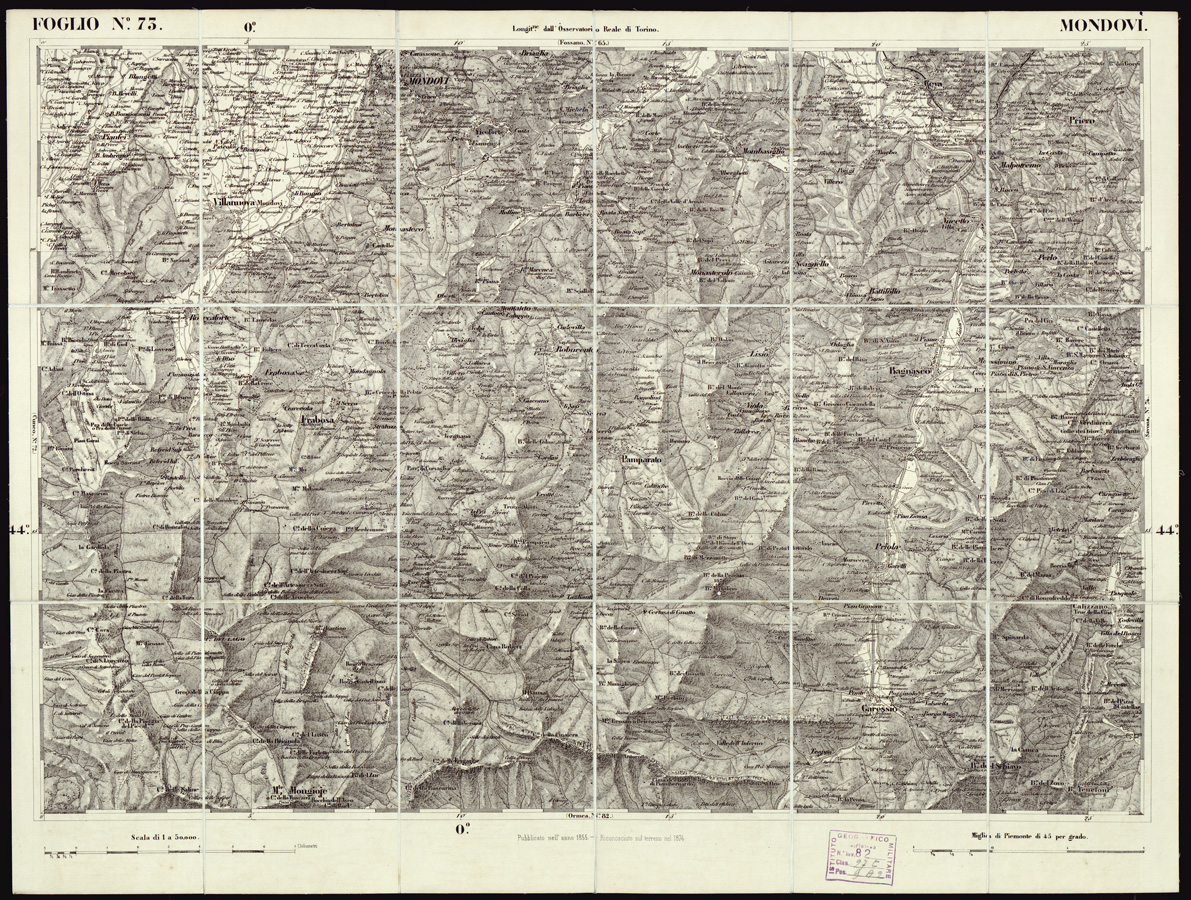 (N:6251) CARTA TOPOGRAFICA DEGLI STATI IN TERRAFERMA... - Foglio 73 - Mondov (B0002967) Carte e stampe antiche: riproduzione a colori su carta (formato A1)
