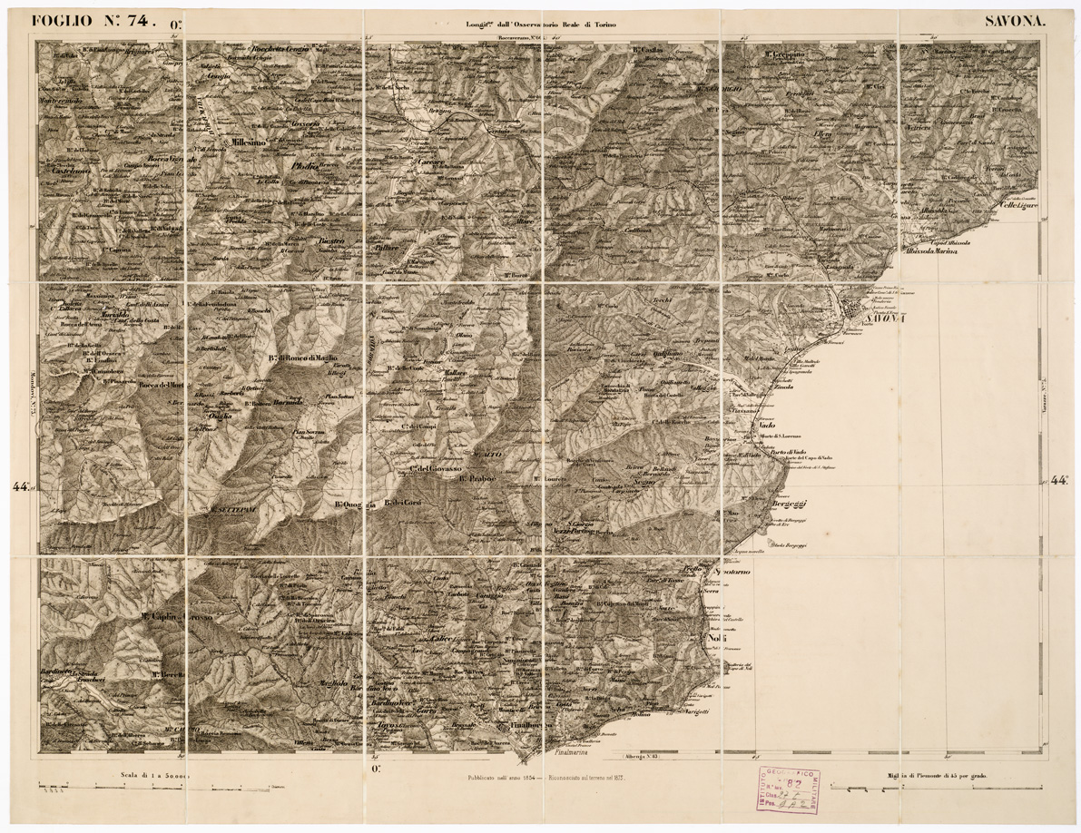 (N:6253) CARTA TOPOGRAFICA DEGLI STATI IN TERRAFERMA... - Foglio 74 - Savona (B0002968) Carte e stampe antiche: riproduzione a colori su carta (formato A1)