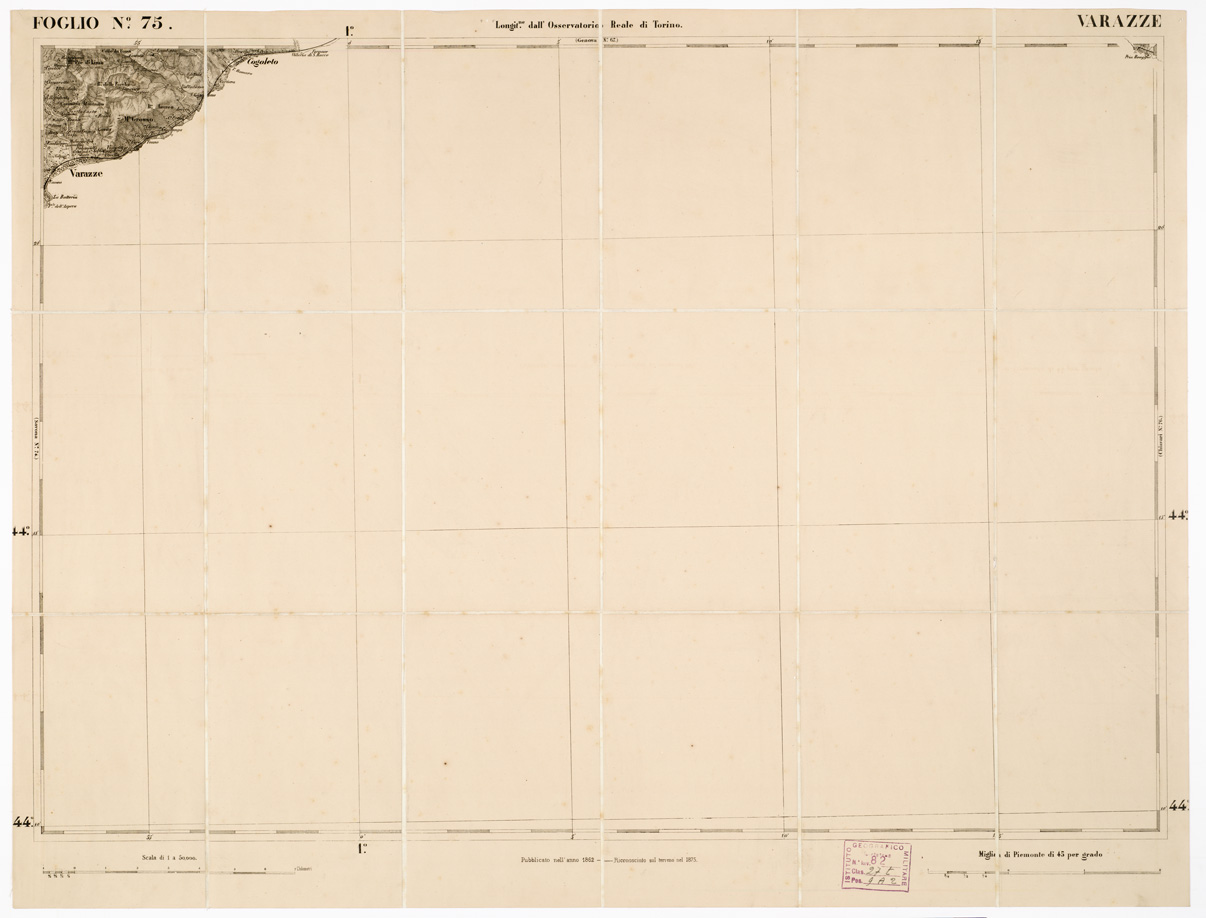 (N:6254) CARTA TOPOGRAFICA DEGLI STATI IN TERRAFERMA... - Foglio 75 - Varazze (B0002969) Carte e stampe antiche: riproduzione a colori su carta (formato A1)