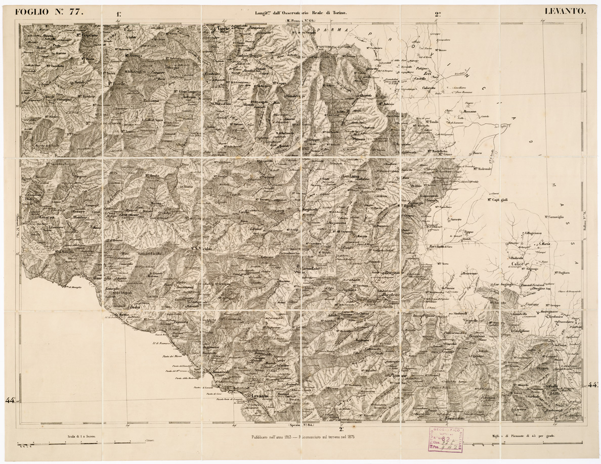 (N:6256) CARTA TOPOGRAFICA DEGLI STATI IN TERRAFERMA... - Foglio 77 - Levanto (B0002971) Carte e stampe antiche: riproduzione a colori su carta (formato A1)