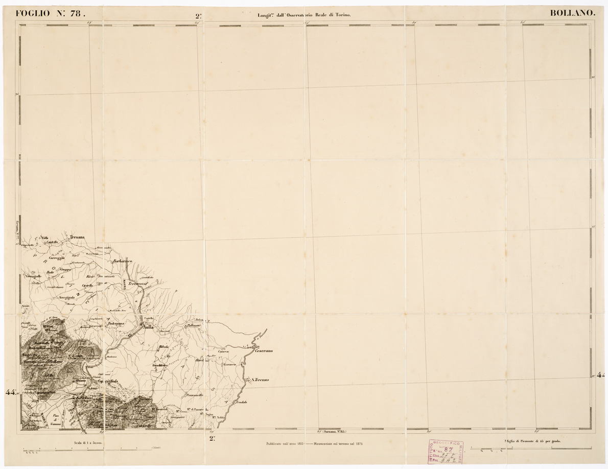 (N:6257) CARTA TOPOGRAFICA DEGLI STATI IN TERRAFERMA... - Foglio 78 - Bollano (B0002972) Carte e stampe antiche: riproduzione a colori su carta (formato A1)